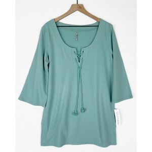 Blue Canoe Top‎ Womens XL Blue Knit Organic Cotton Tunic Beach Tropical Cover Up